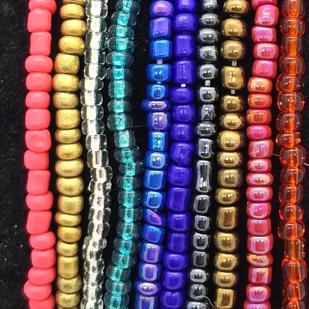 Rainbow Seed Bead Bracelet Set 10 Pack Colorful Stretch Stacking Boho Jewelry